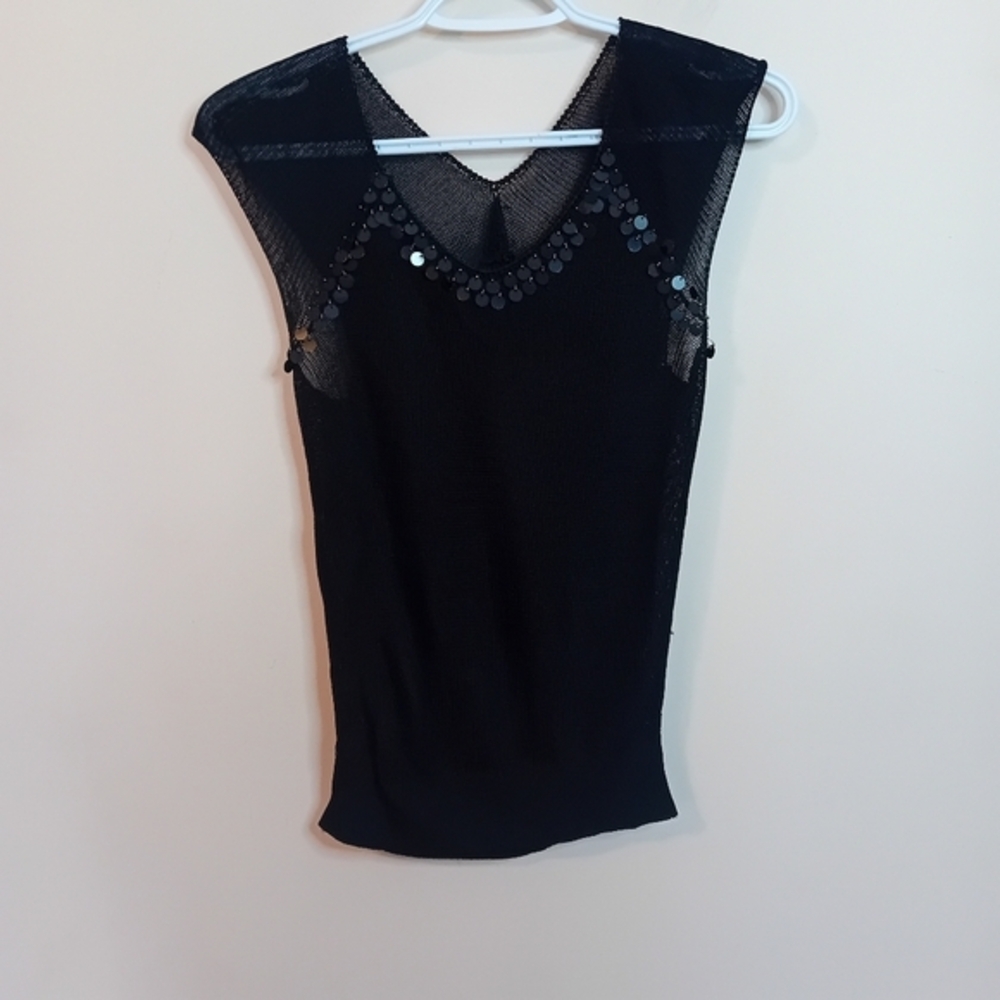Women's Vintage 90s Knit See Through Half Sleeve V-Neck Top Sequins Fits Like S - Picture 4 of 11